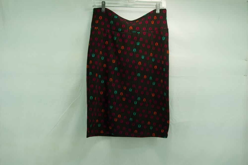 Lularoe women’s straight pencil medium skirt black tulip pattern